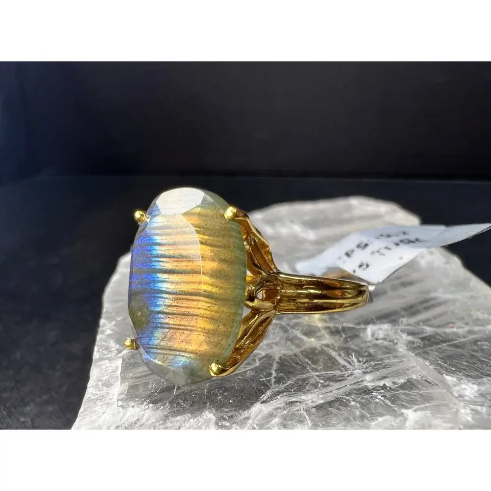 NWT Labradorite Gold Over 925 Sterling Ring Size 7